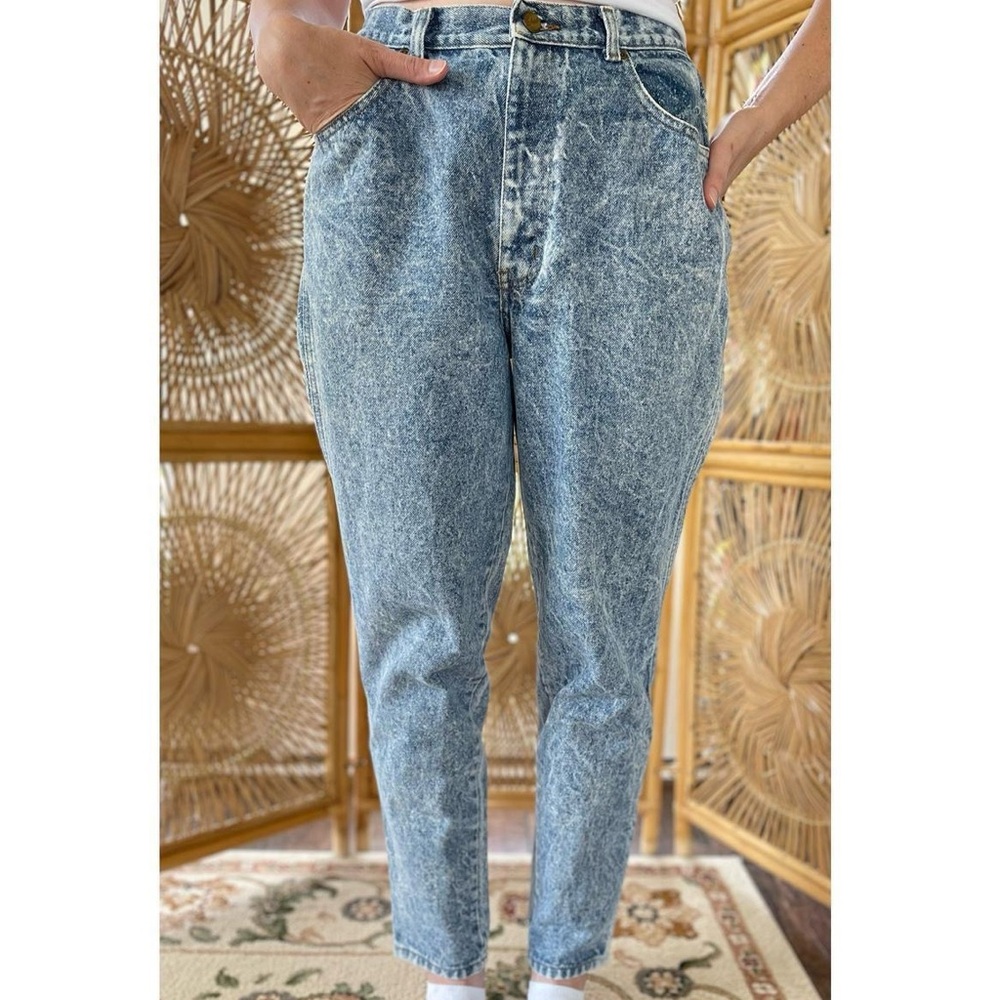 Vintage Chic Acid Wash High Waisted Denim Jeans 80s Retro